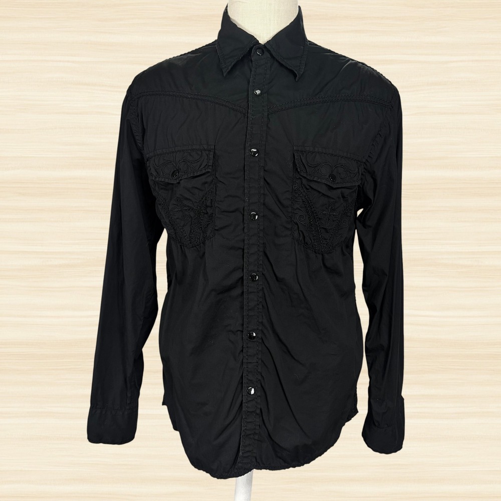 Roar Strength Refined Tucson Button Up Shirt Black Cross Studded Western Y2K XL